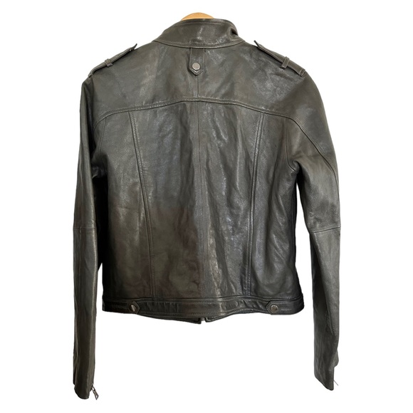 Banana Republic Leather Jacket Black Zip Front & Pockets Gun Flap Moto  Size M - Picture 9 of 15